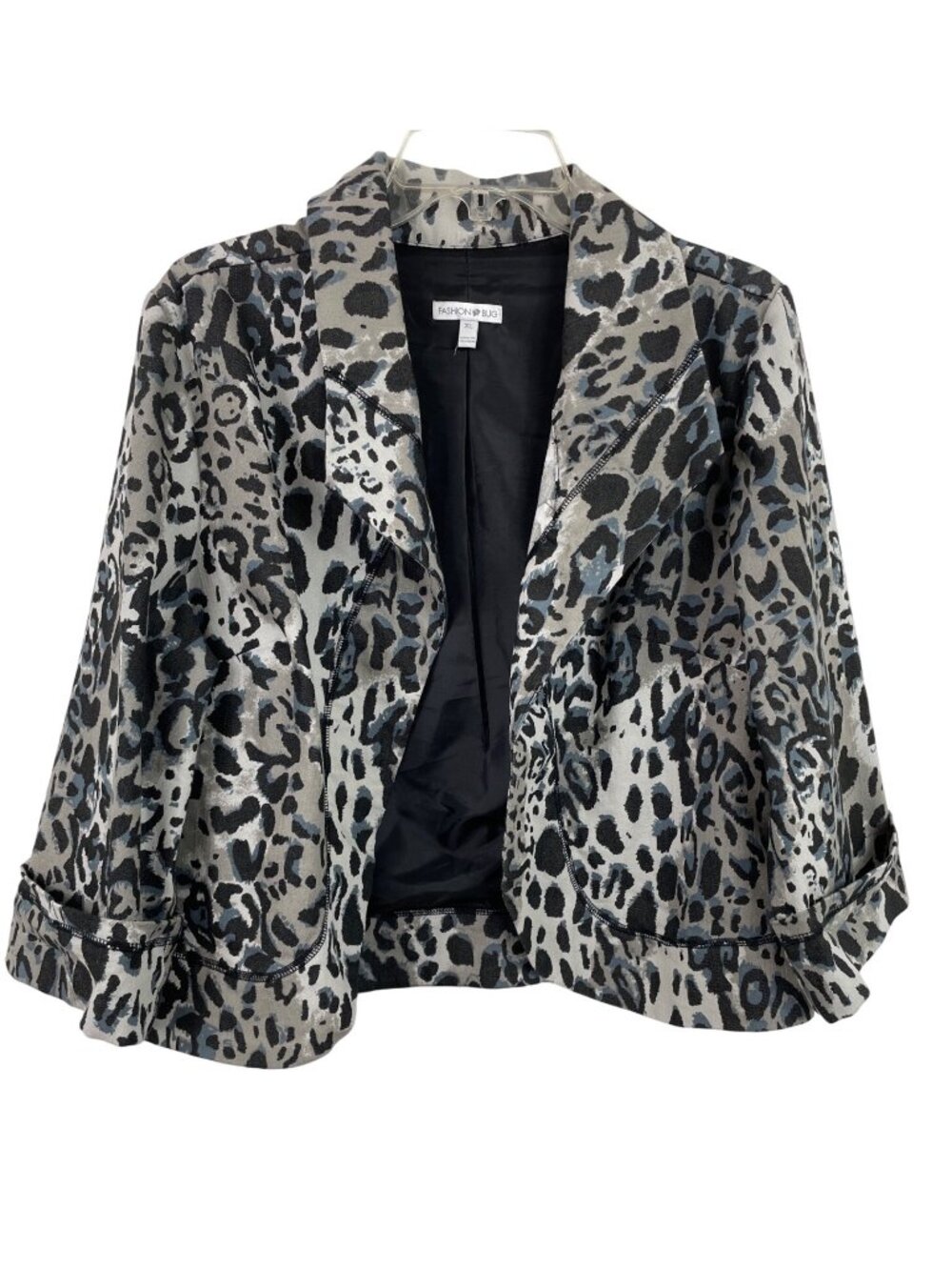 Fashion Bug XL Womens Animal Print Jacket Cotton Blend Black Gray Blue